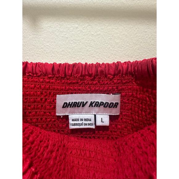 Dhruv Kapoor Sz L Anthropologie Smocked Cerise Dress Red Tiered Long - Nice! - Picture 4 of 8